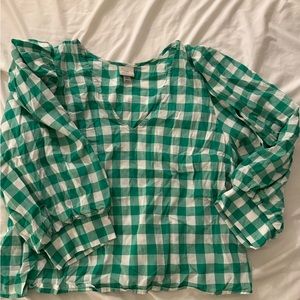 Puff sleeve gingham shirt